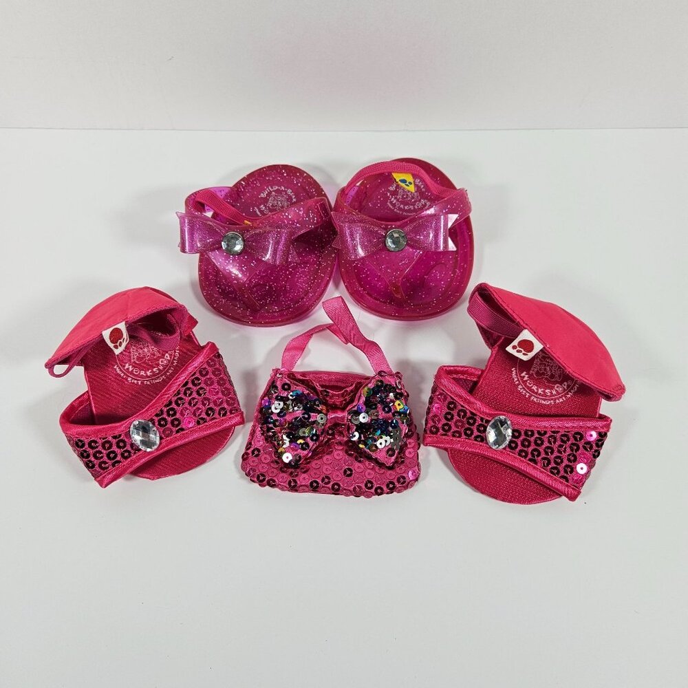 Build A Bear Pink Sandals‎ Shoes 2 Pair & Bag Sequined Sandals Purse Pink Shoes